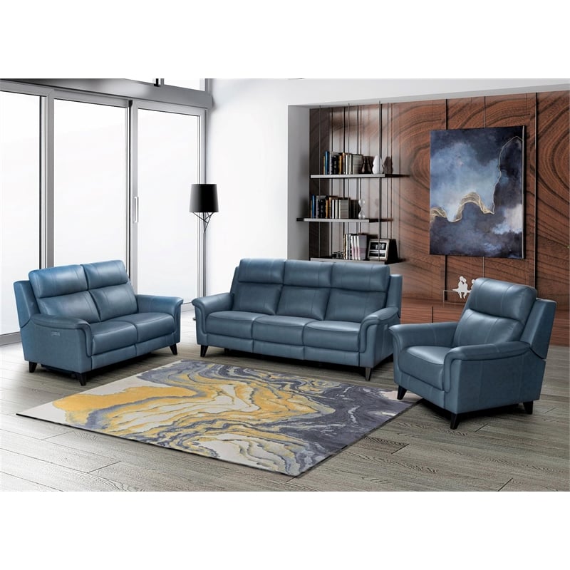 Pemberly Row Leather Power Recliner with Power Head Rest in Masen Bluegray