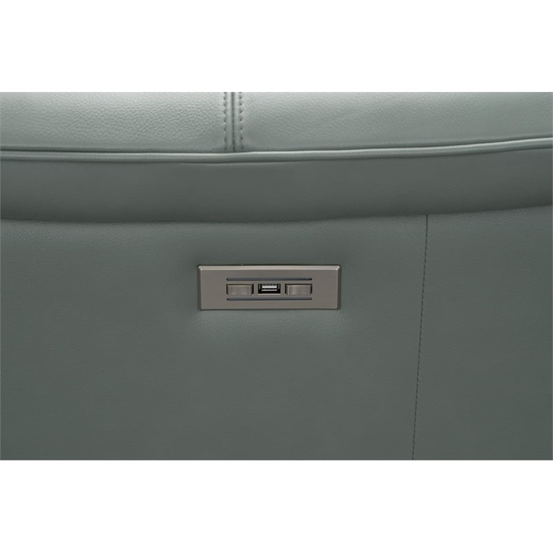 Pemberly Row Leather Power Recliner with Power Head Rest in Lorenzo Mint