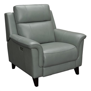 Pemberly Row Leather Power Recliner with Power Head Rest in Lorenzo Mint