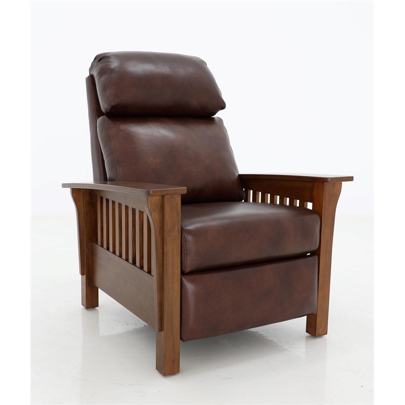 Pemberly Row Leather Push Thru The Arms Recliner in Wenlock Fudge