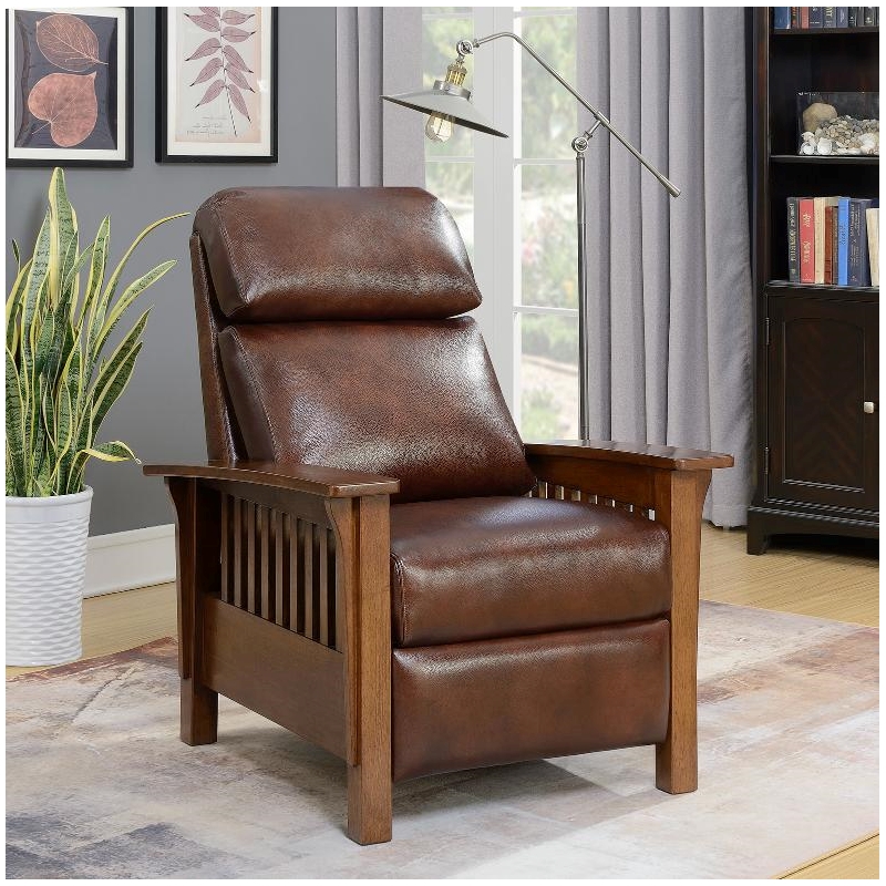 Pemberly Row Leather Push Thru The Arms Recliner in Wenlock Fudge