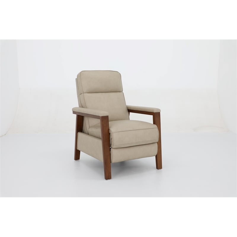 Pemberly Row Leather Push Thru The Arms Recliner in Cashmere Stone