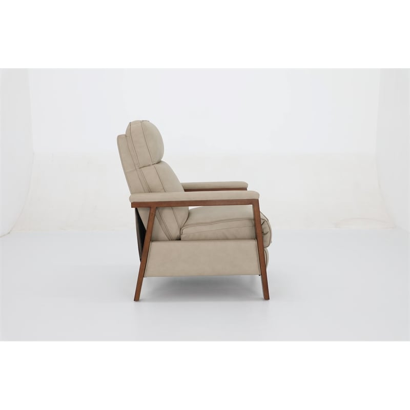 Pemberly Row Leather Push Thru The Arms Recliner in Cashmere Stone