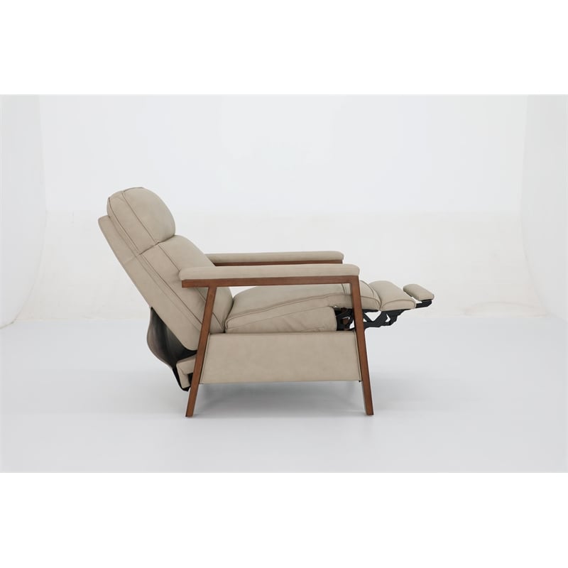 Pemberly Row Leather Push Thru The Arms Recliner in Cashmere Stone