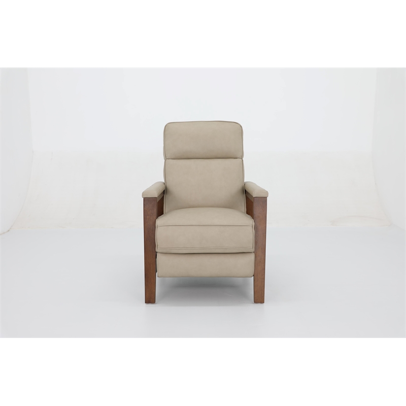 Pemberly Row Leather Push Thru The Arms Recliner in Cashmere Stone