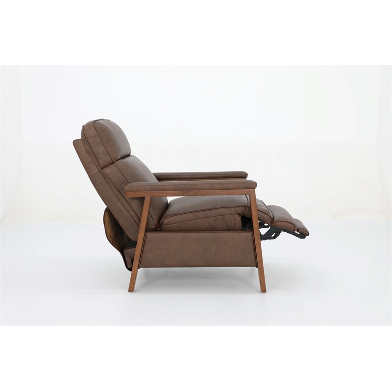 Pemberly Row Leather Push Thru The Arms Recliner in Oasis Walnut
