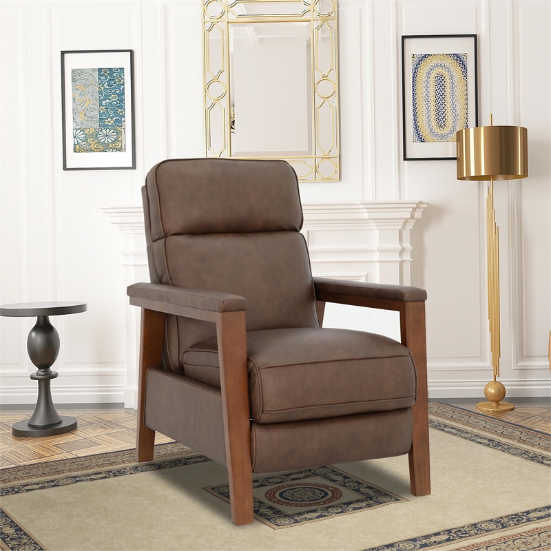Pemberly Row Leather Push Thru The Arms Recliner in Oasis Walnut