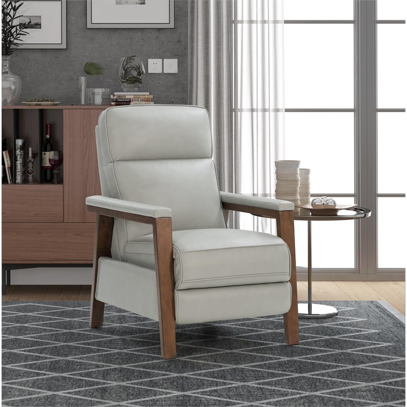 Pemberly Row Leather Push Thru The Arms Recliner in Corbett Chromium