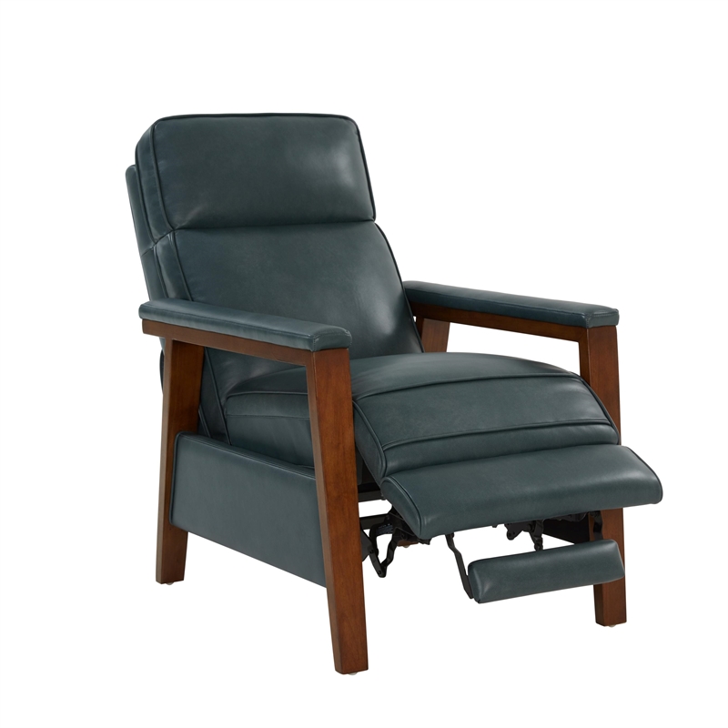 Pemberly Row Leather Push Thru The Arms Recliner in Roma Bluegray