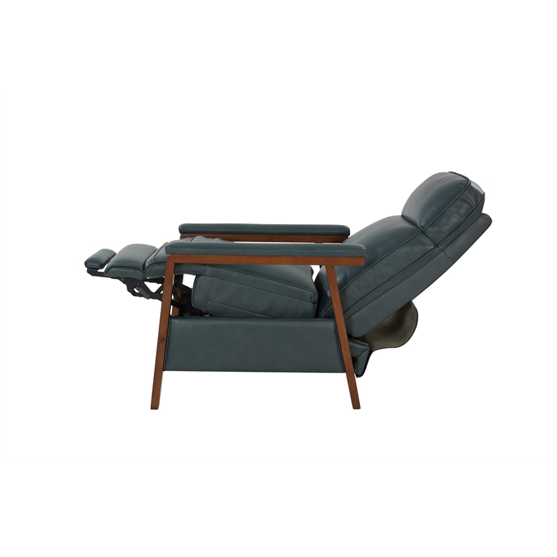 Pemberly Row Leather Push Thru The Arms Recliner in Roma Bluegray