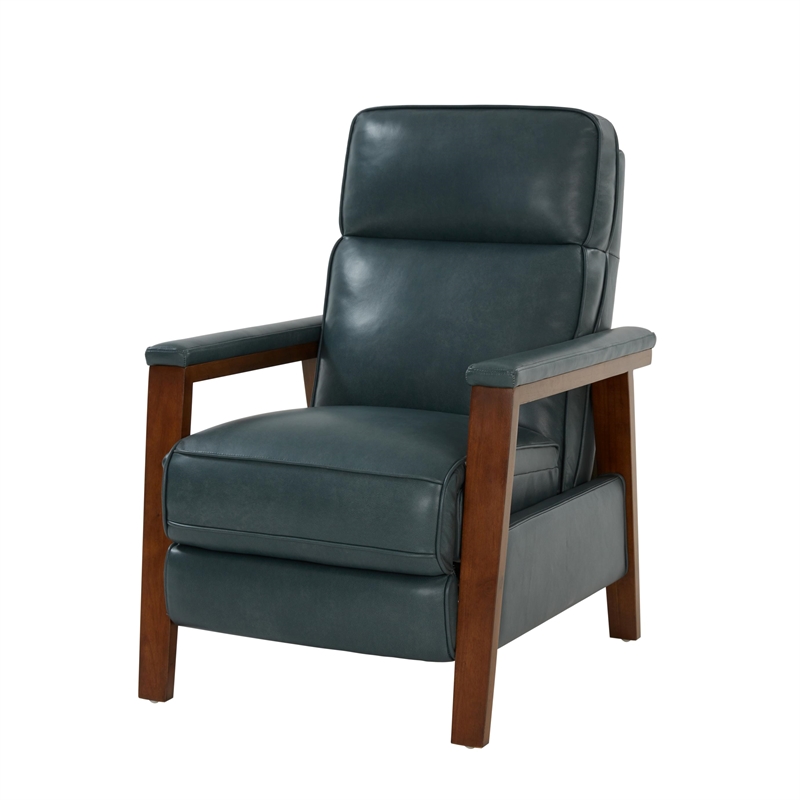 Pemberly Row Leather Push Thru The Arms Recliner in Roma Bluegray