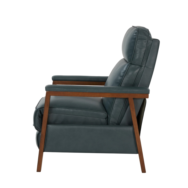Pemberly Row Leather Push Thru The Arms Recliner in Roma Bluegray