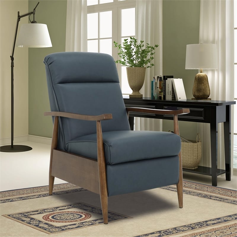 Pemberly Row Leather Push Thru The Arms Recliner in Santa Fe Ocean