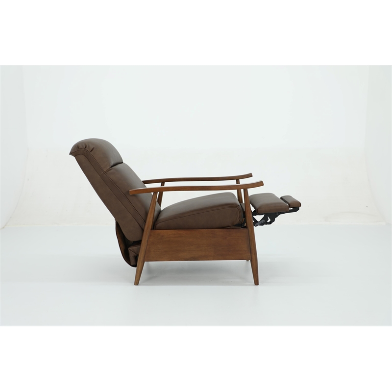 Pemberly Row Leather Push Thru The Arms Recliner in Oasis Walnut