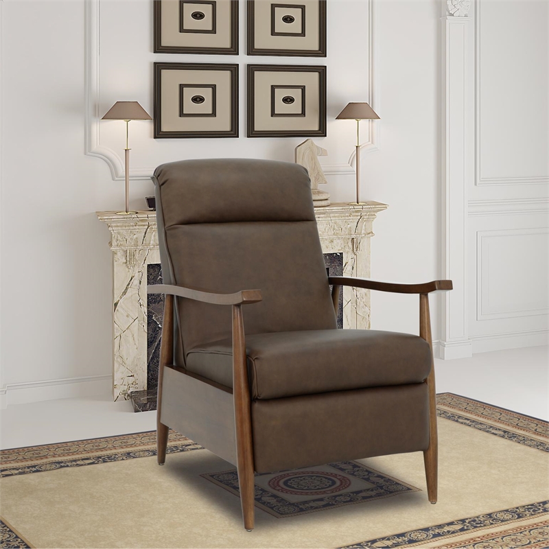 Pemberly Row Leather Push Thru The Arms Recliner in Oasis Walnut