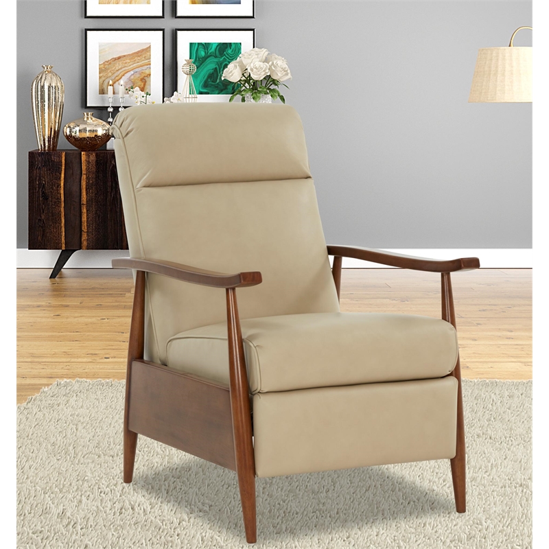 Pemberly Row Leather Push Thru The Arms Recliner in Shoreham Cream