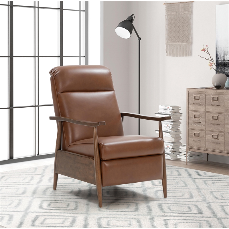 Pemberly Row Leather Push Thru The Arms Recliner in Colchester Bitters