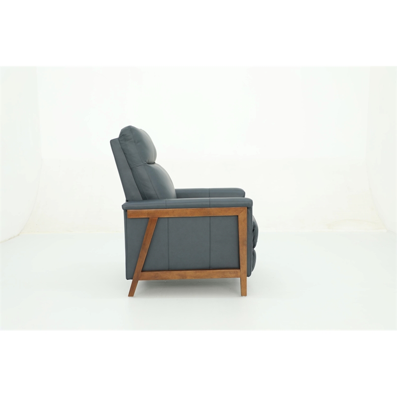 Pemberly Row Leather Push Thru The Arms Recliner in Santa Fe Ocean