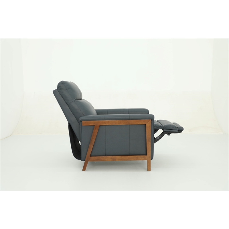 Pemberly Row Leather Push Thru The Arms Recliner in Santa Fe Ocean