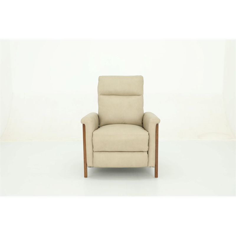 Pemberly Row Leather Push Thru The Arms Recliner in Cashmere Stone