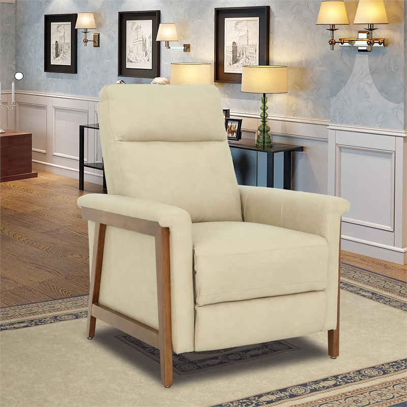 Pemberly Row Leather Push Thru The Arms Recliner in Cashmere Stone