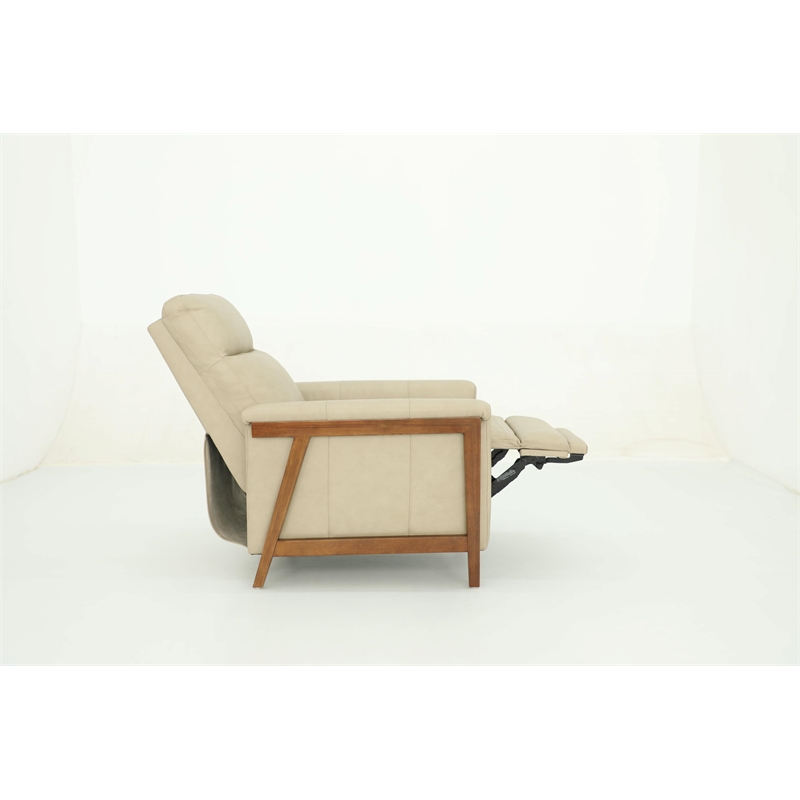 Pemberly Row Leather Push Thru The Arms Recliner in Cashmere Stone