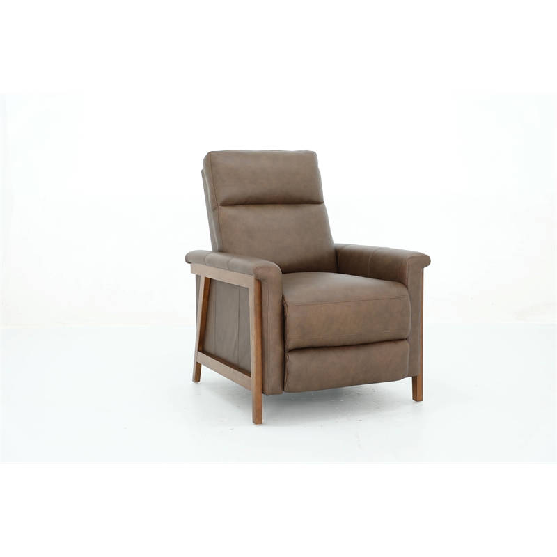 Pemberly Row Leather Push Thru The Arms Recliner in Oasis Walnut