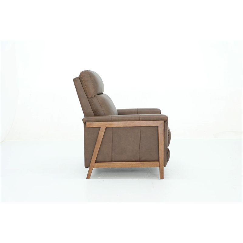 Pemberly Row Leather Push Thru The Arms Recliner in Oasis Walnut