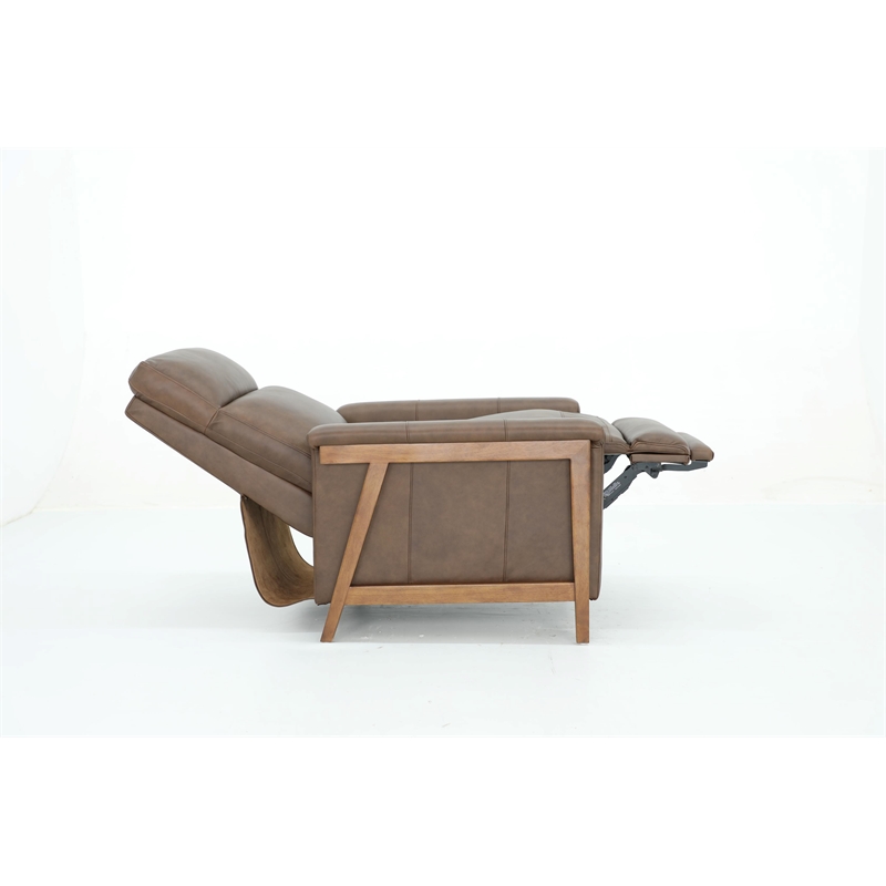 Pemberly Row Leather Push Thru The Arms Recliner in Oasis Walnut