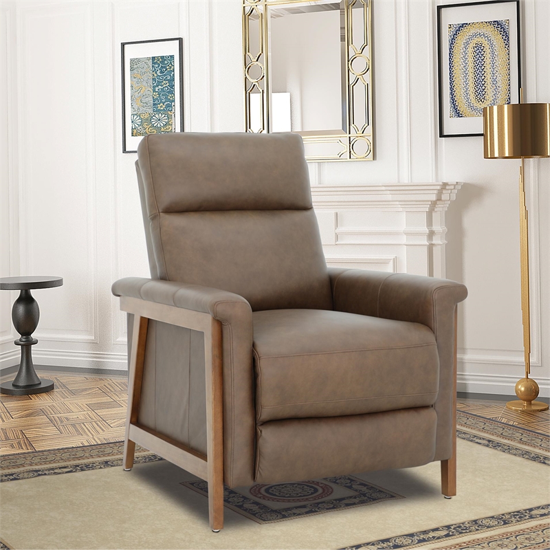Pemberly Row Leather Push Thru The Arms Recliner in Oasis Walnut