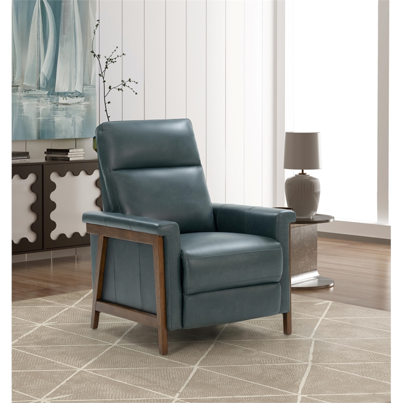 Pemberly Row Leather Push Thru The Arms Recliner in Roma Bluegray