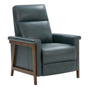 Pemberly Row Leather Push Thru The Arms Recliner in Roma Bluegray