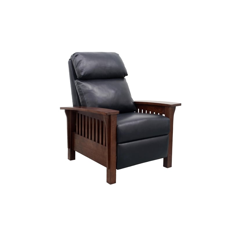 Pemberly Row Leather Push Thru The Arms Recliner in Shoreham Blue