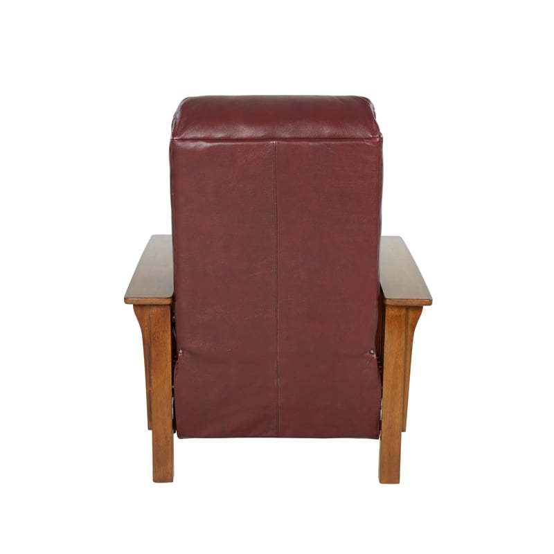 Pemberly Row Leather Push Thru The Arms Recliner in Marisol Cabernet