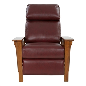 Pemberly Row Leather Push Thru The Arms Recliner in Marisol Cabernet