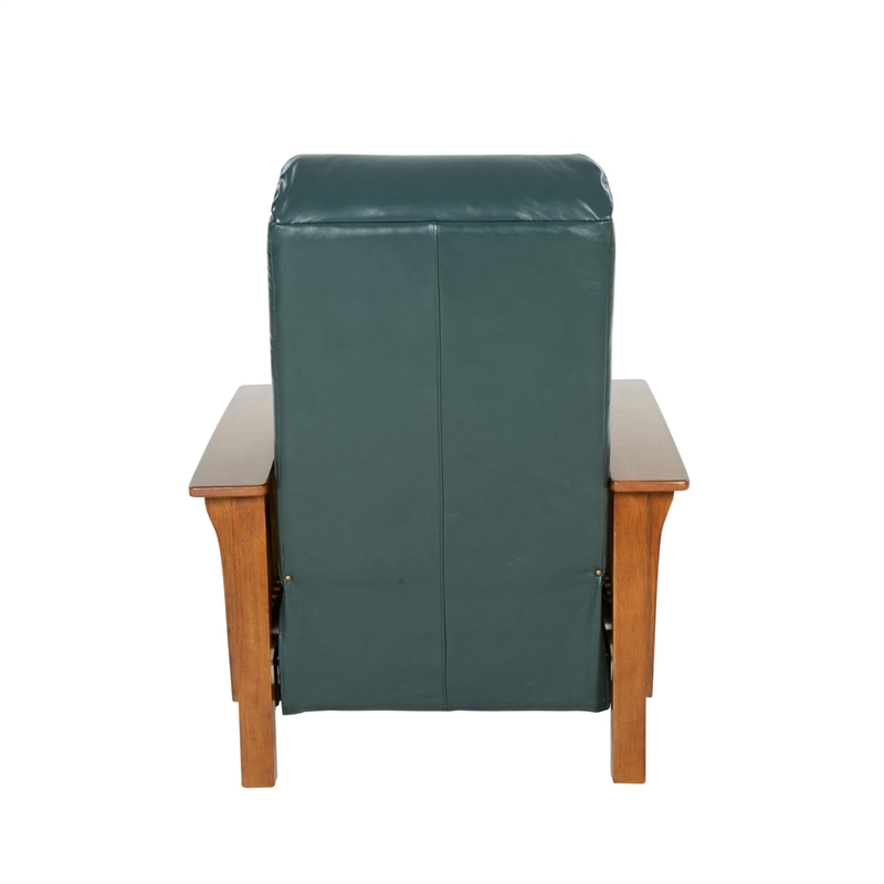 Pemberly Row Leather Push Thru The Arms Recliner in Highland Emerald