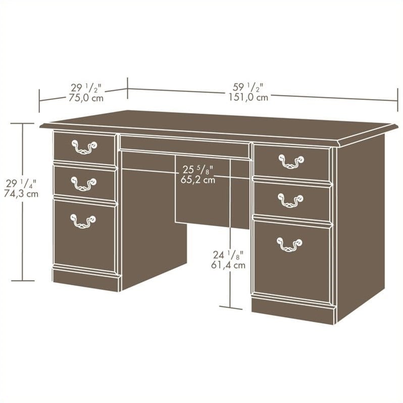 Pemberly Row Engineered Wood 6-Drawers Computer Desk in Classic Cherry