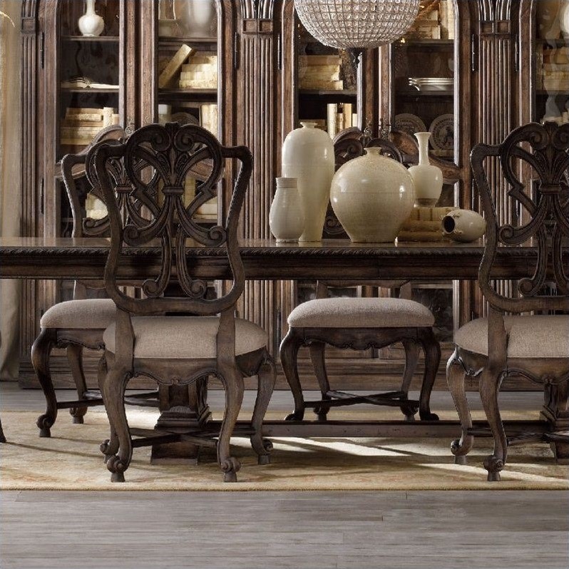 Pemberly Row Traditional Wood Rhapsody Back Dining Chair in Rustic Walnut