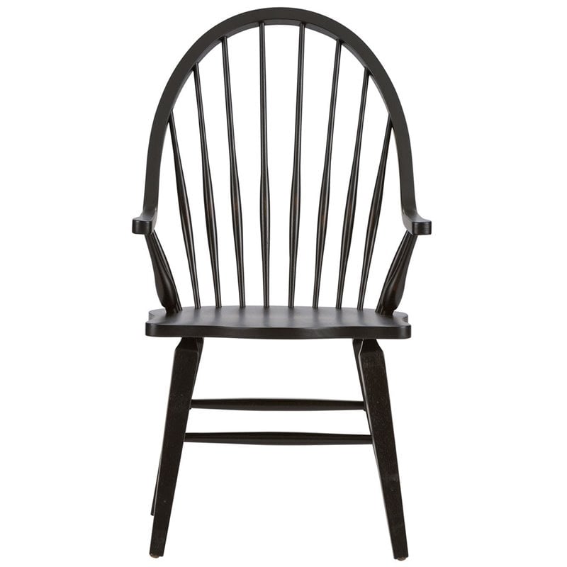 Pemberly Row Traditional Dark Brown Windsor Back Arm Chair - Black