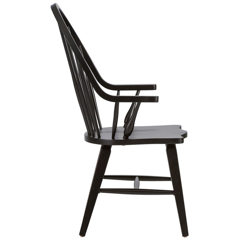 Pemberly Row Traditional Dark Brown Windsor Back Arm Chair - Black