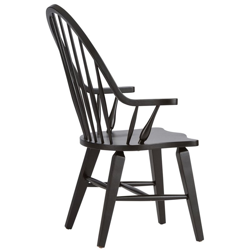 Pemberly Row Traditional Dark Brown Windsor Back Arm Chair - Black