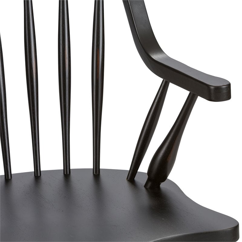 Pemberly Row Traditional Dark Brown Windsor Back Arm Chair - Black