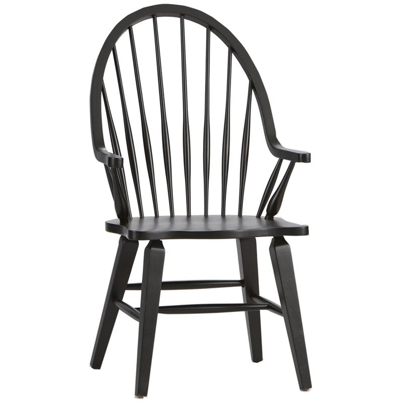 Pemberly Row Traditional Dark Brown Windsor Back Arm Chair - Black