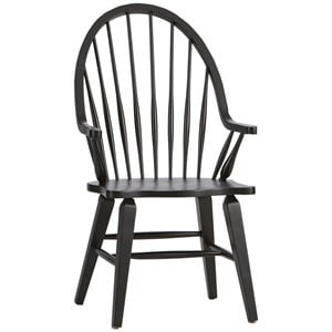 Pemberly Row Traditional Dark Brown Windsor Back Arm Chair - Black