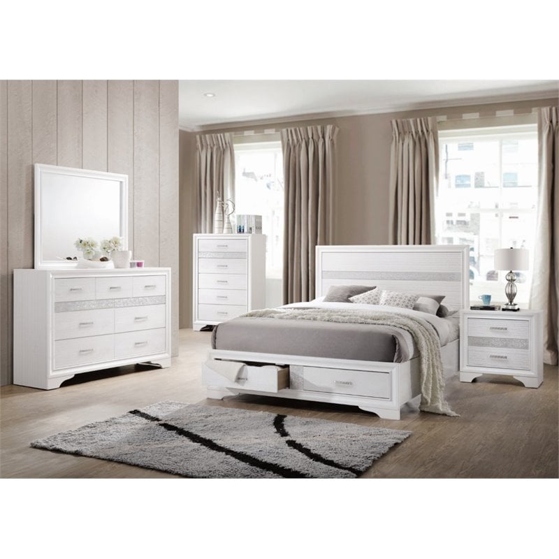 Pemberly Row Contemporary Wood 4-piece Queen Bedroom Set in White