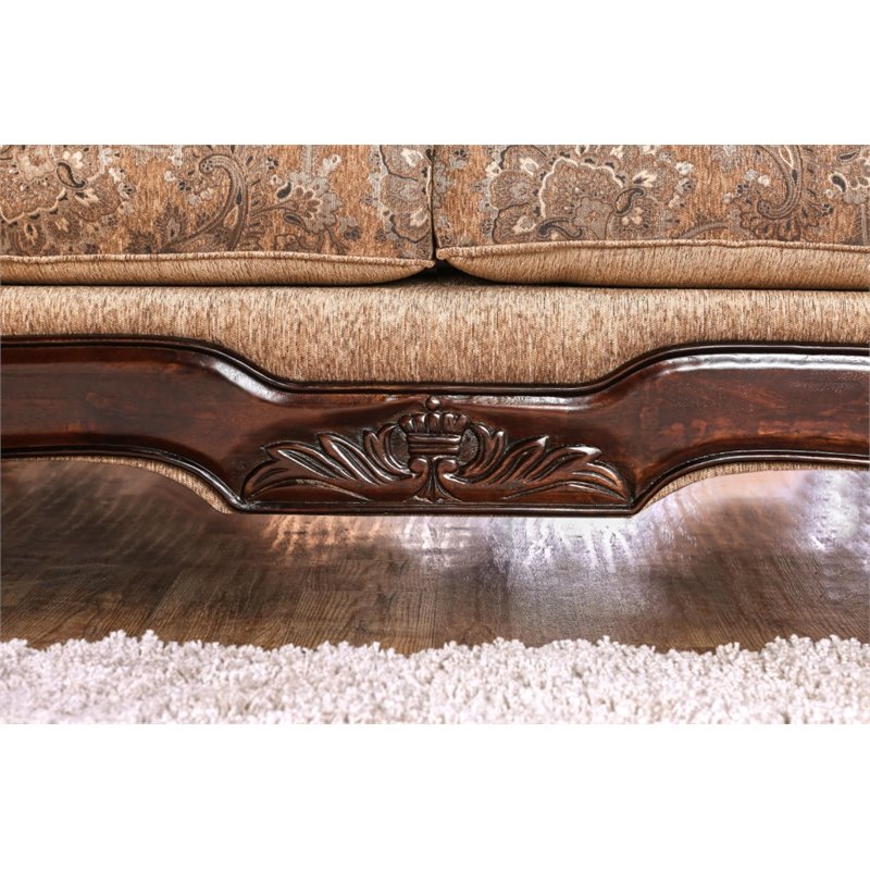 Pemberly Row Traditional Chenille Cushioned Loveseat in Tan Finish