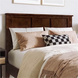 Pemberly Row Traditional Full Solid Wood Panel Headboard in Walnut