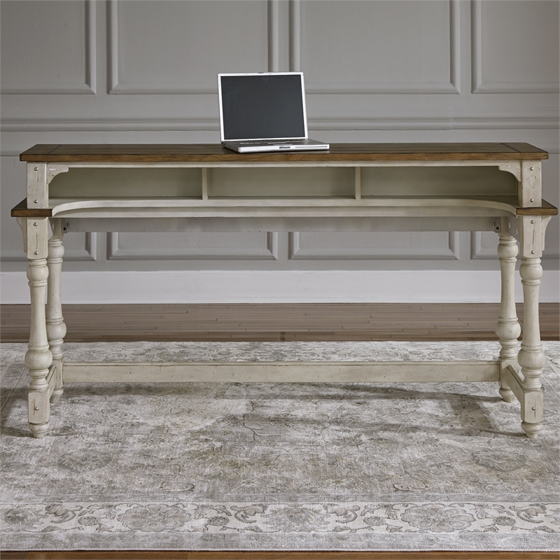 Pemberly Row Traditional Wood White and Brown Console Bar Table