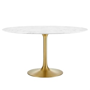 Pemberly Row 54&quot Round Faux Marble & Metal Dining Table in Gold and White