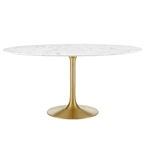 Pemberly Row 60&quot Round Faux Marble & Metal Dining Table in Gold and White